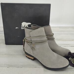 Sorel NEW Farah Soft Suede Grey Leather Ankle Booties Tassels Slip On Size 7.5